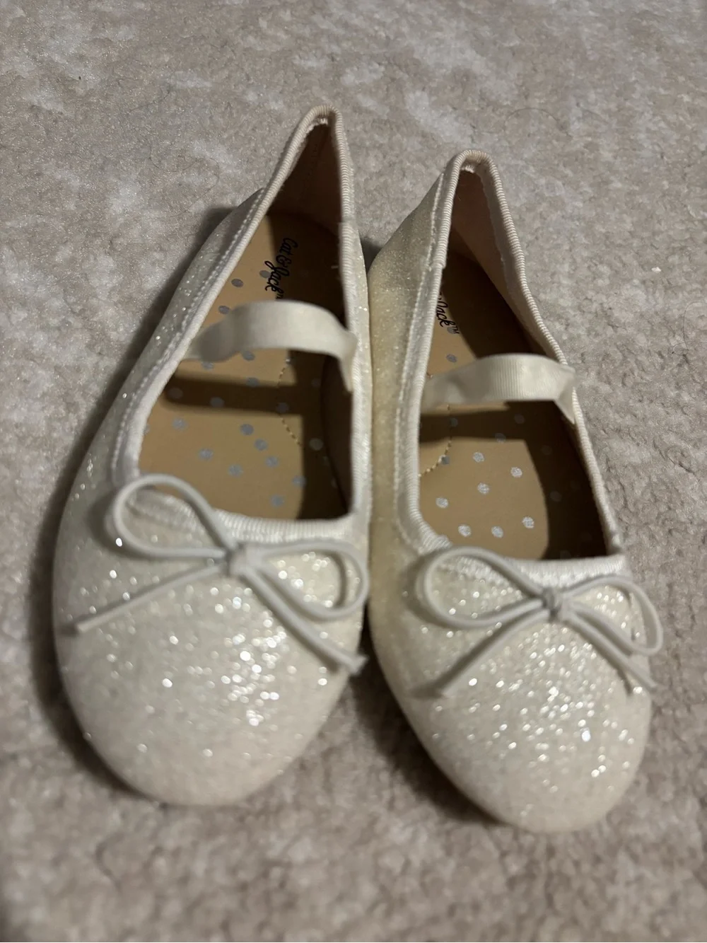 Cat & Jack Glitter Cream Mary Jane Flats with Bow